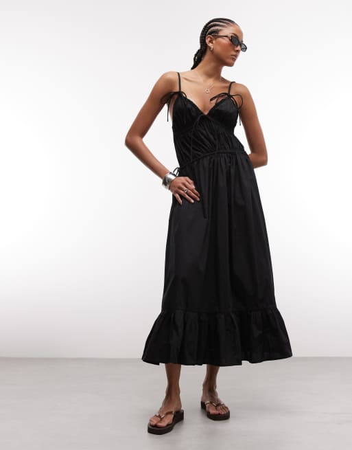 COLLUSION cami volume channel detail midi dress in black, 2 of 4
