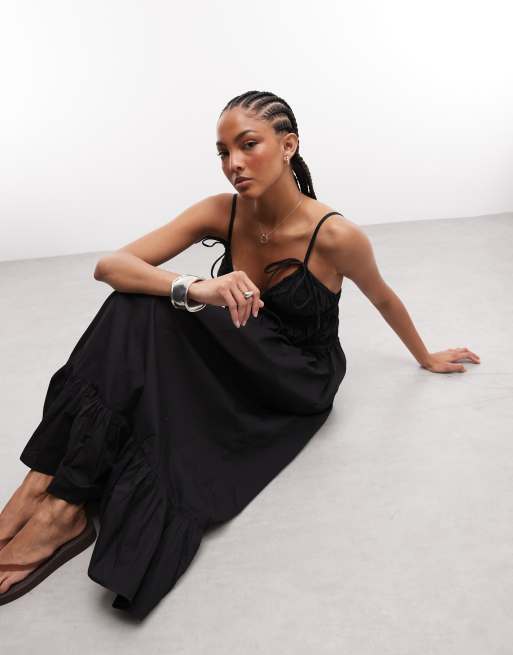 COLLUSION cami volume channel detail midi dress in black, 3 of 4