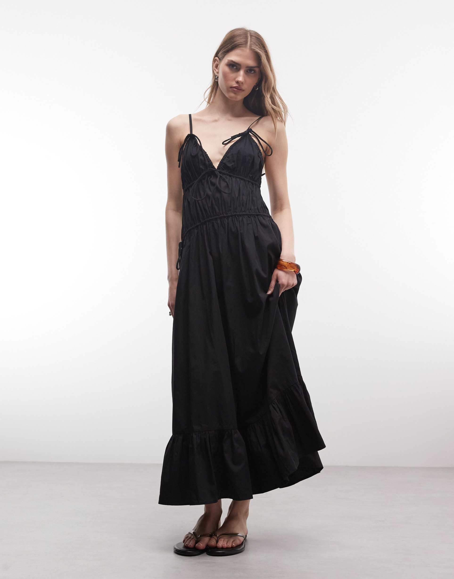 collusion cami volume channel detailing midi dress in black