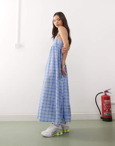 COLLUSION cami woven maxi dress in blue check - view 1