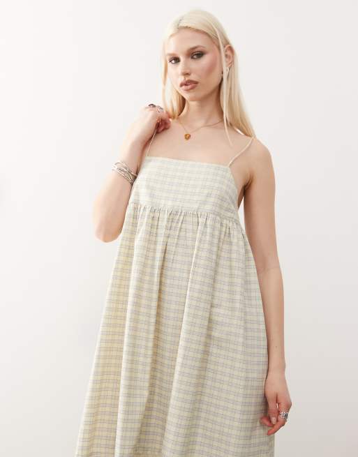COLLUSION cami woven maxi dress in buttermilk yellow check
