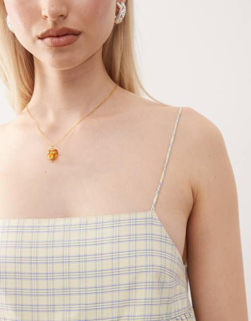 COLLUSION cami woven maxi dress in buttermilk yellow check