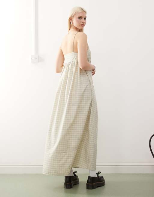 COLLUSION cami woven maxi dress in buttermilk yellow check