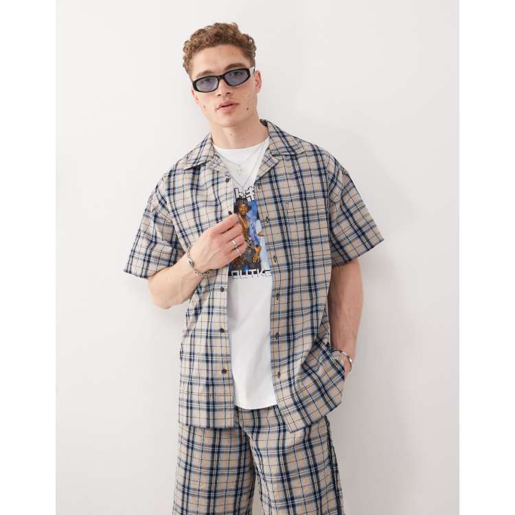 COLLUSION Camicia a maniche corte a quadri arancioni e blu ASOS