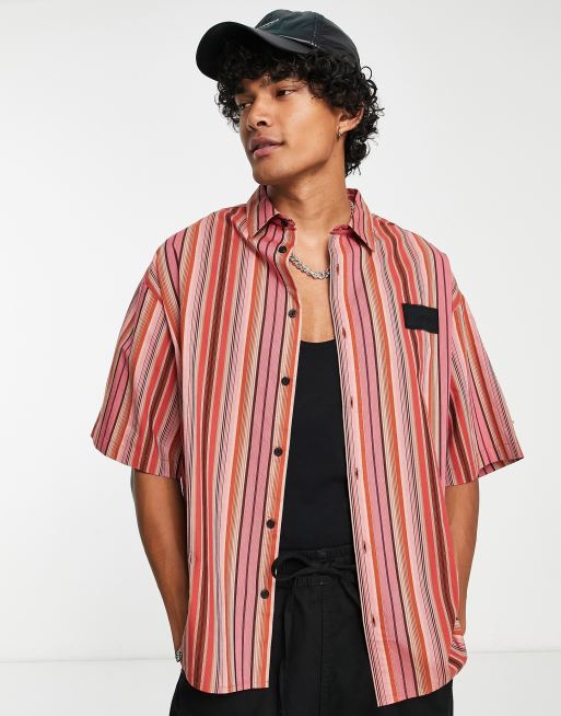 COLLUSION - Camicia a maniche corte squadrata anni Y2K a righe con rever