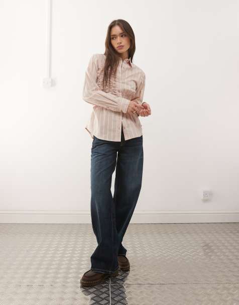 COLLUSION - Camicia a maniche lunghe arricciata a righe neutre - view 1