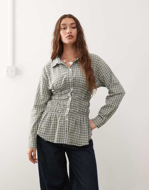COLLUSION - Camicia a maniche lunghe arricciata verde a quadri - view 1