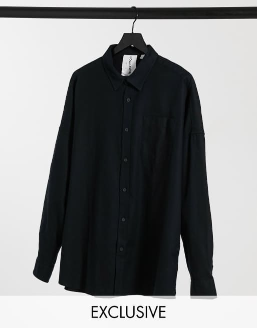 COLLUSION - Camicia a maniche lunghe in flanella, colore nero slavato