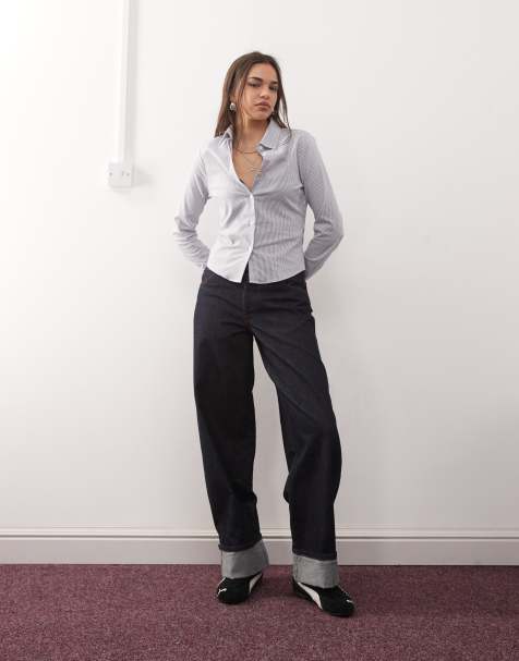 COLLUSION - Camicia aderente blu chiaro a righe - view 1