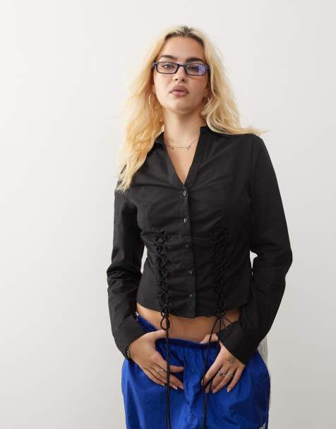 COLLUSION - Camicia attillata a maniche lunghe stile corsetto nera - view 1