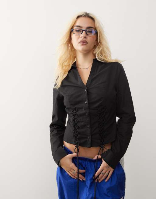 COLLUSION - Camicia attillata a maniche lunghe stile corsetto nera
