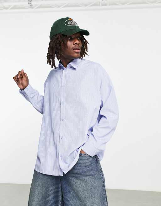 COLLUSION - Camicia azzurra a righe a maniche lunghe