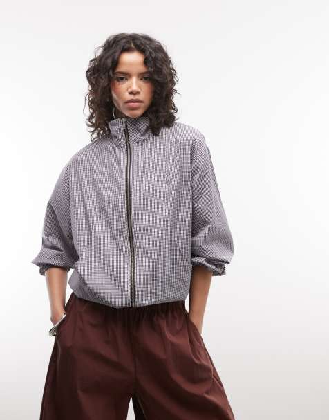 COLLUSION - Camicia blu a quadri con collo a imbuto e zip - view 1