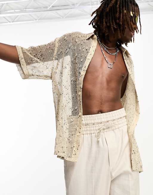 COLLUSION - Camicia color pietra da festival a rete