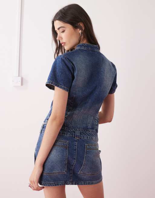 COLLUSION - Camicia da festival in denim lavaggio vintage con bottoni in coordinato , 3 di 4
