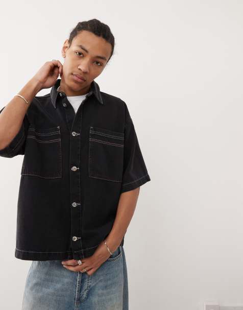 COLLUSION - Camicia di jeans nera squadrata con cuciture - view 1