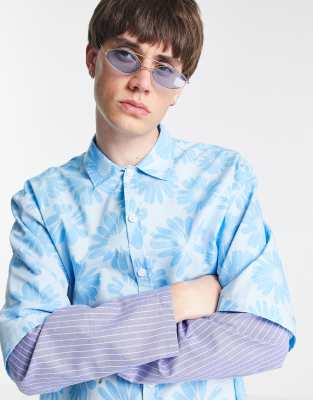 Camicia estiva blu a fiori 2 in 1 - Collusion Camicia donna  - immagine1