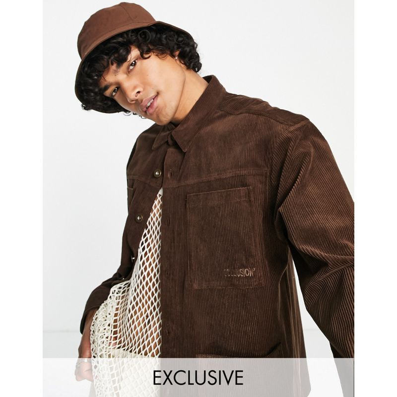 OYxtc Uomo COLLUSION - Camicia giacca casual oversize a coste marrone
