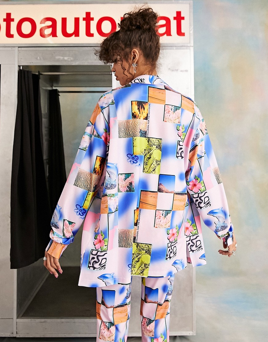 Camicia in raso con stampa fotografica in coordinato-Multicolore - Collusion Camicia donna  - immagine2