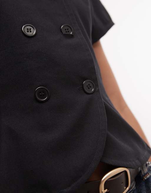 COLLUSION camicia in twill pesante aderente con maniche ad aletta nera, 4 di 4