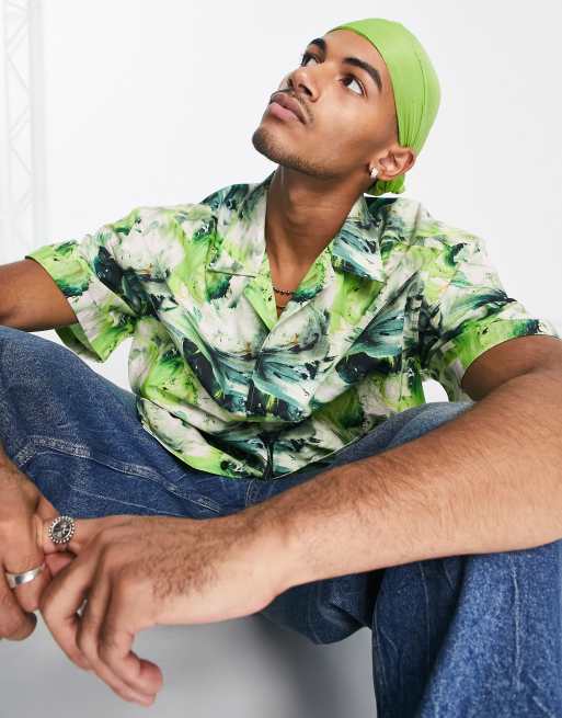 Collusion - Camicia oversize a maniche corte in tessuto ripstop verde con stampa 