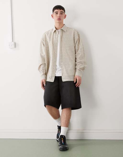 COLLUSION - Camicia oversize a maniche lunghe a quadri neutri, 2 di 5