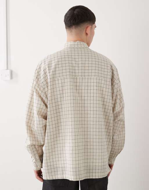 COLLUSION - Camicia oversize a maniche lunghe a quadri neutri, 4 di 5
