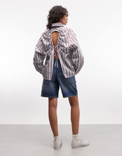 COLLUSION - Camicia oversize blu a righe con apertura a goccia, 2 di 4
