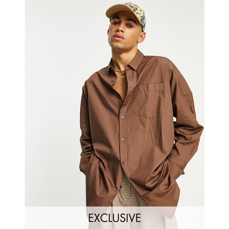 Camicie Uomo COLLUSION - Camicia oversize in cotone organico con spalle scese marrone