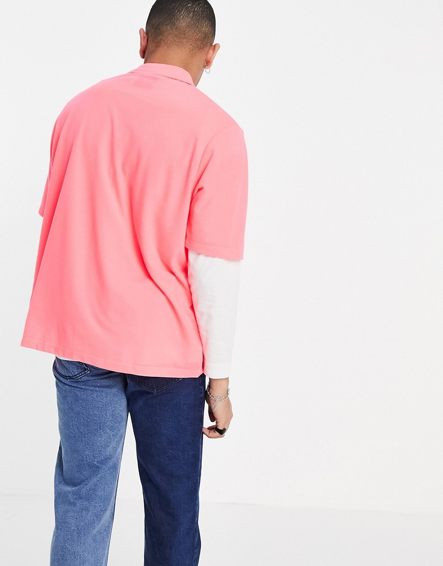 Camicia oversize in jersey di piqué rosa fluo in coordinato-Grigio - Collusion Camicia donna  - immagine1