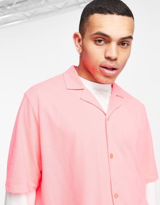 Camicia oversize in jersey di piqué rosa fluo in coordinato-Grigio - Collusion Camicia donna  - immagine2