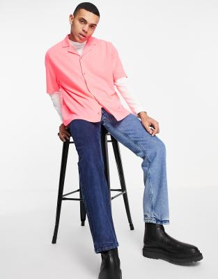 Camicia oversize in jersey di piqué rosa fluo in coordinato-Grigio - Collusion Camicia donna  - immagine3