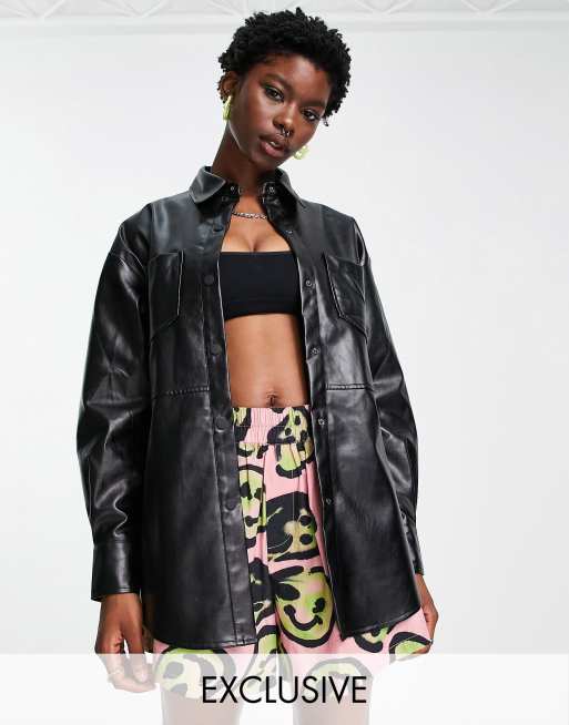 COLLUSION - Camicia oversize in pelle sintetica nera