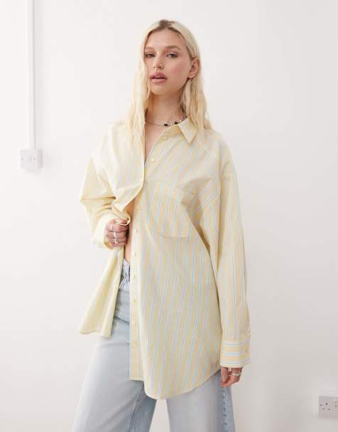 COLLUSION - Camicia oversize in popeline giallo latticello a righe - view 1