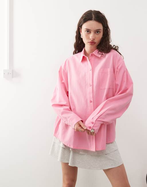 COLLUSION - Camicia oversize rosa in misto lino
