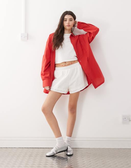 COLLUSION - Camicia oversize rossa effetto lino, 2 di 4