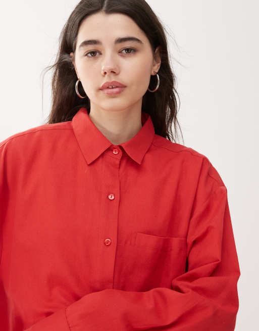 COLLUSION - Camicia oversize rossa effetto lino, 3 di 4