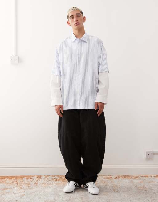 COLLUSION - Camicia oversize squadrata a doppio strato blu a righe