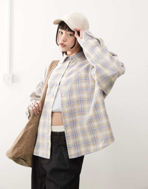 COLLUSION - Camicia oversize squadrata lilla spazzolato a quadri - view 1