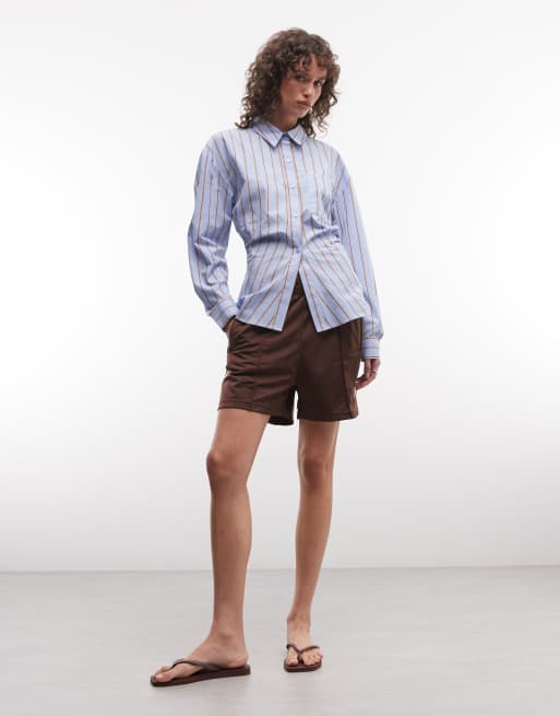 COLLUSION - Camicia oversize stretta in vita blu a righe, 2 di 4
