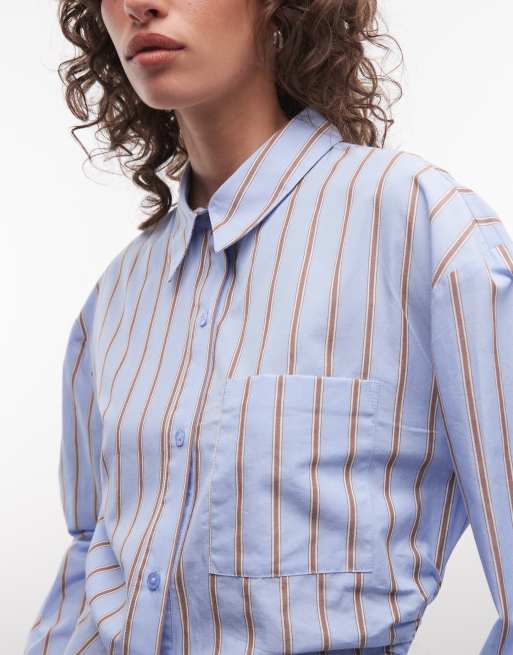 COLLUSION - Camicia oversize stretta in vita blu a righe, 3 di 4