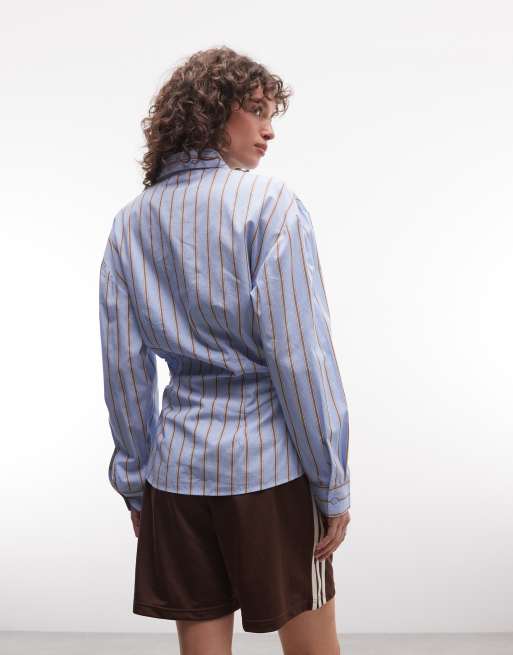 COLLUSION - Camicia oversize stretta in vita blu a righe, 4 di 4