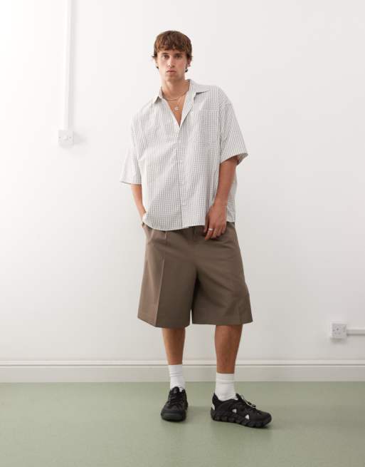 COLLUSION - Camicia skater squadrata a quadri neutri, 2 di 4
