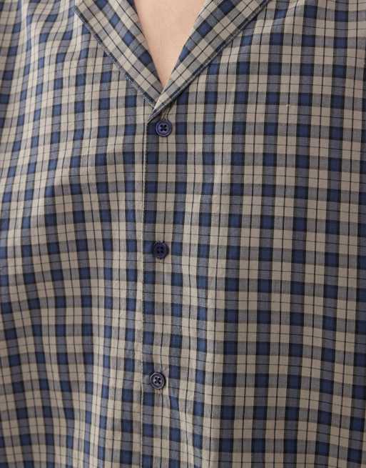 COLLUSION - Camicia squadrata a maniche corte blu e grigia a quadri, 5 di 5