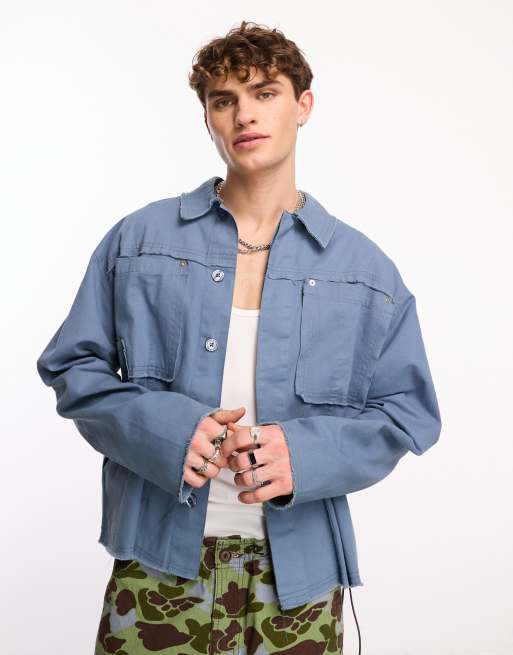 COLLUSION - Camicia squadrata color acciaio a maniche lunghe con orlo grezzo