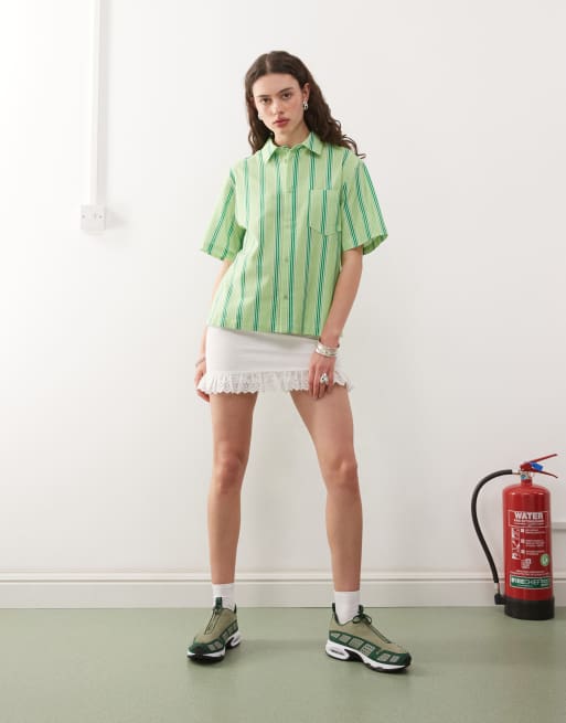 COLLUSION - Camicia squadrata effetto lino verde a righe, 2 di 4