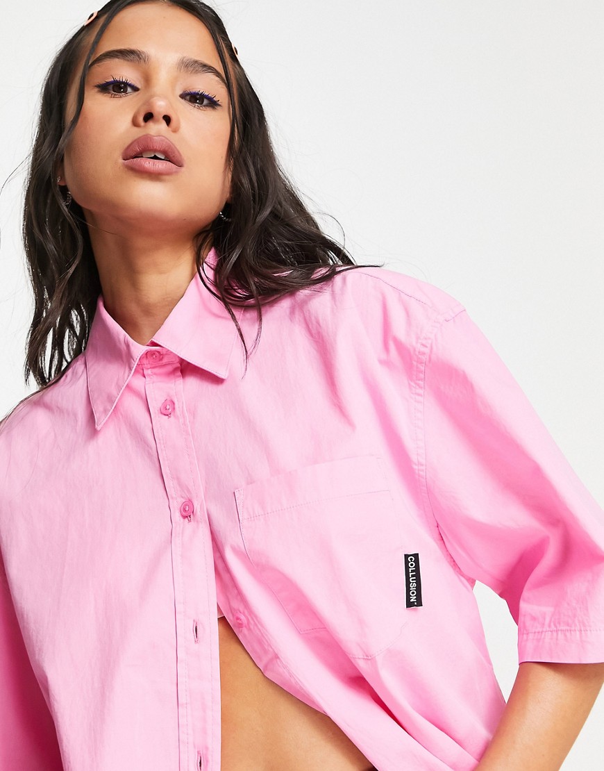 Camicia squadrata oversize rosa acceso - PINK - Collusion Camicia donna  - immagine1