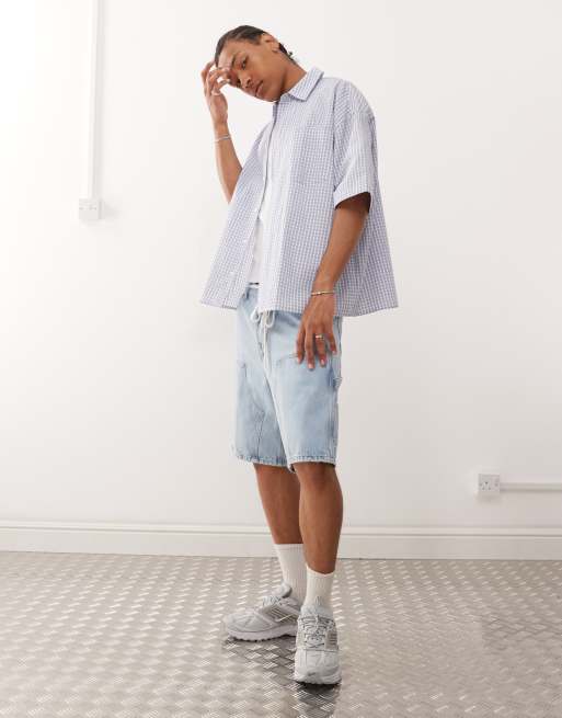COLLUSION - Camicia squadrata vestibilità skate blu a quadri, 2 di 4