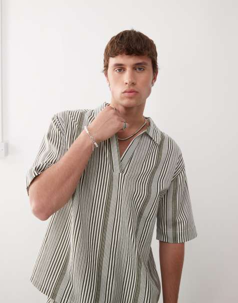COLLUSION - Camicia testurizzata color panna a righe - view 1