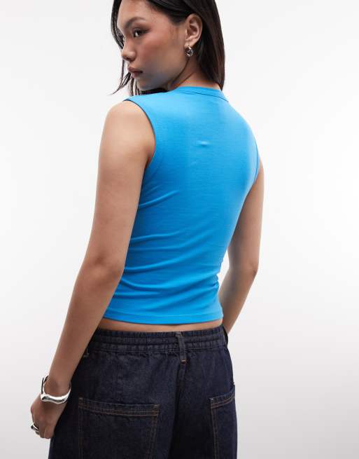 COLLUSION - Camiseta azul luminoso sin mangas con escote de pico, 4 de 4